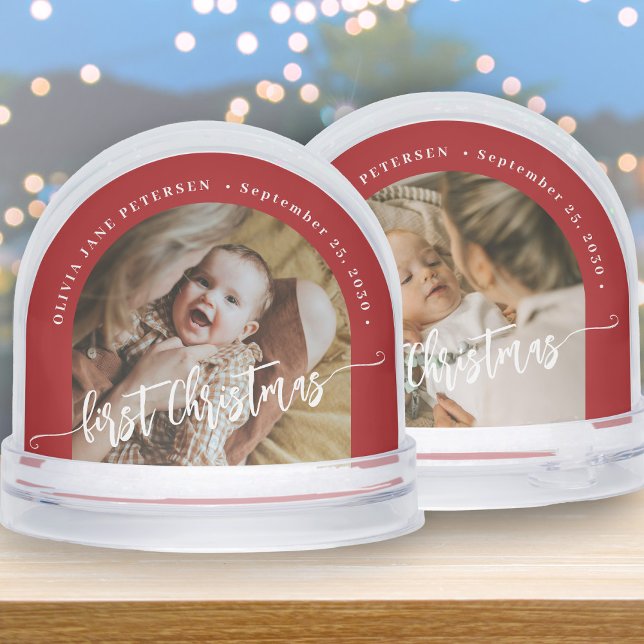 Baby's first Christmas custom 2 photo personalized Snow Globe (Creator Uploaded)