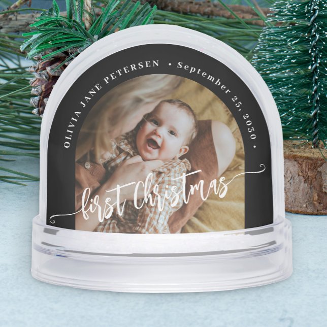 Baby's first Christmas custom 2 photo personalized Snow Globe (Creator Uploaded)