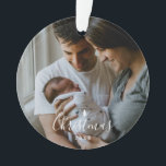 Baby's First Christmas Custom 2-photo White Script Ornament<br><div class="desc">Minimalist and beautiful,  this custom 2-photo ornament celebrates baby's first Christmas. Features a modern script font and a white Christmas Tree. Text is all customizable.</div>