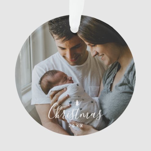 What Christmas looks like in 2026 - Pink Dramatic personalized gifts for you Baby's First Christmas Custom 2-photo White Script Ornament – populair kerstcadeau en kerstdecoratie 2026