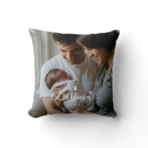 Baby's First Christmas Custom 2-photo White Script Throw Pillow
