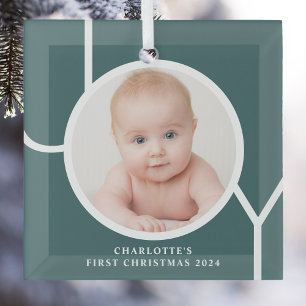 Baby's First Christmas Custom Keepsake Photo Green Glass Ornament