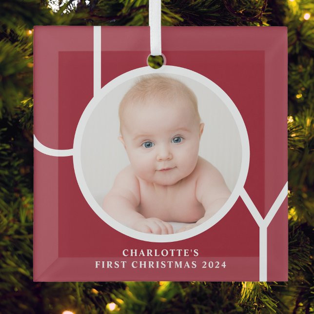 Baby's First Christmas Custom Keepsake Photo Red Glass Ornament (Creator Uploaded)