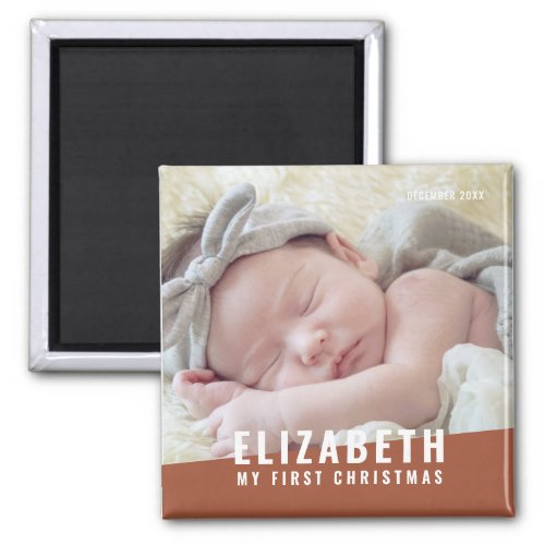 Babys First Christmas Custom Modern Photo Year Magnet