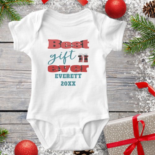 Babys First Christmas Custom Name Baby Bodysuit