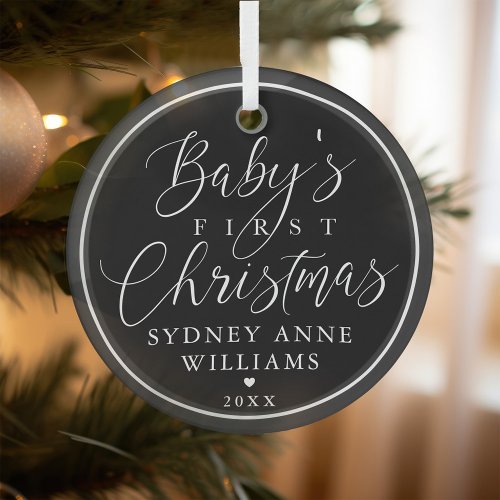 Babys First Christmas Custom Name Black Keepsake Glass Ornament