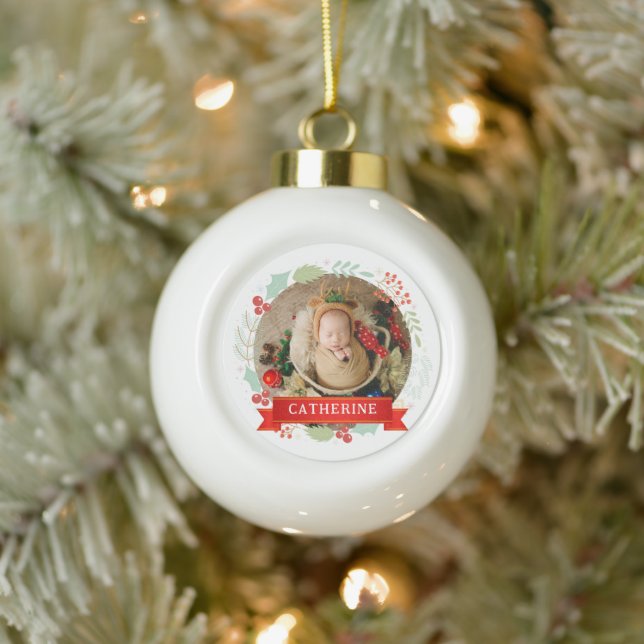 Baby's First Christmas Custom Name Ceramic Ball Christmas Ornament (Tree)