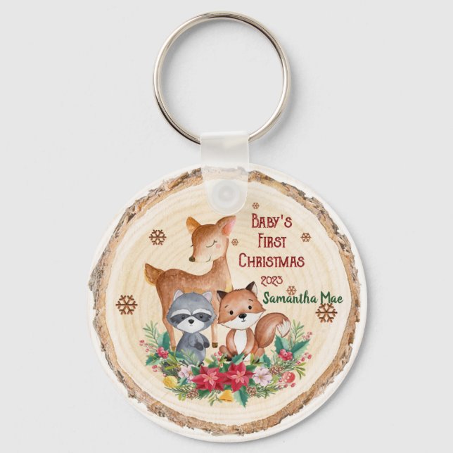 Baby's First Christmas Custom Name Keepsake Keychain (Front)