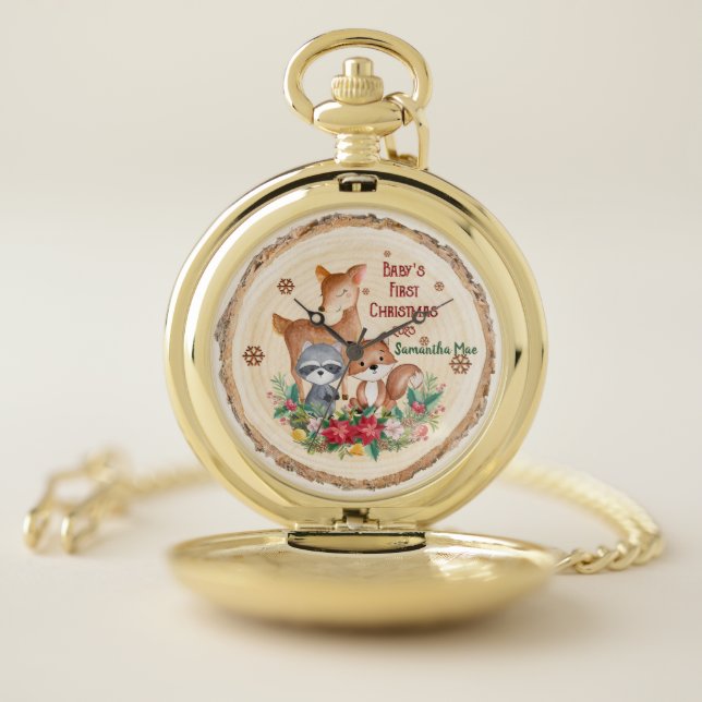 Baby's First Christmas Custom Name Keepsake Pocket Watch (Inside)