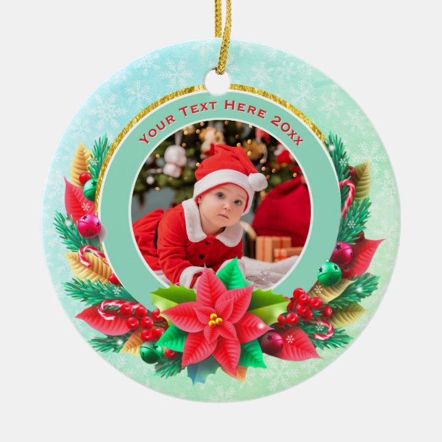 Baby's First Christmas Custom Name Photo Keepsake Ceramic Ornament (Front)