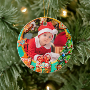 Baby's First Christmas Custom Name Photo Keepsake Ceramic Ornament