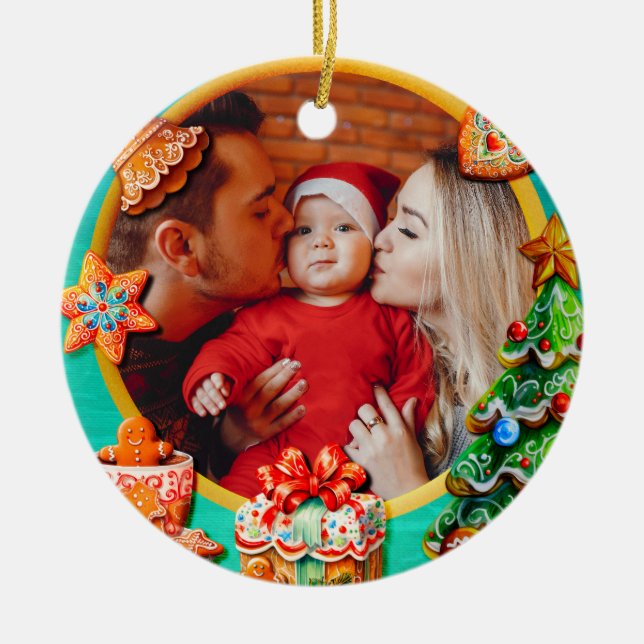 Baby's First Christmas Custom Name Photo Keepsake Ceramic Ornament (Front)