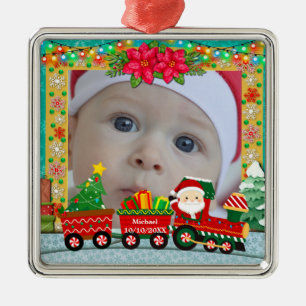 Baby's First Christmas Custom Name Photo Keepsake Metal Ornament