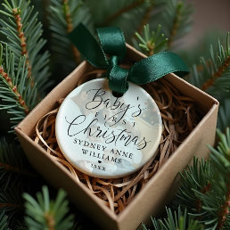 Baby&#39;s First Christmas Custom Name Photo Keepsake Ornament