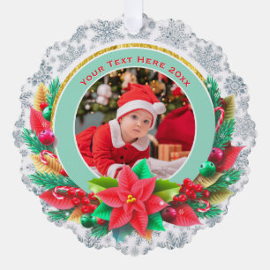 Baby's First Christmas Custom Name Photo Keepsake Ornament Card