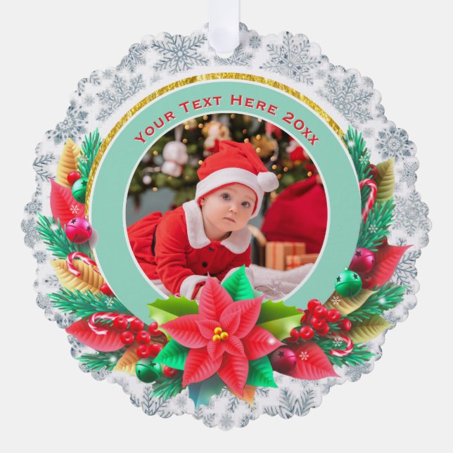 Baby's First Christmas Custom Name Photo Keepsake Ornament Card (Front)