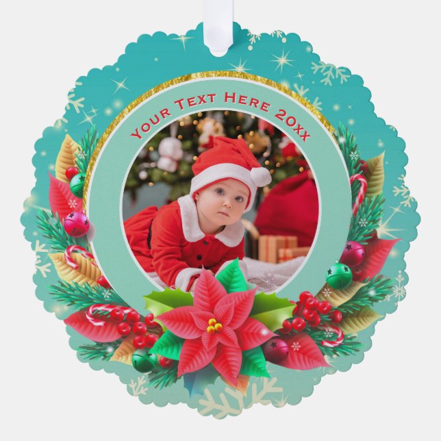Baby's First Christmas Custom Name Photo Keepsake Ornament Card (Front)