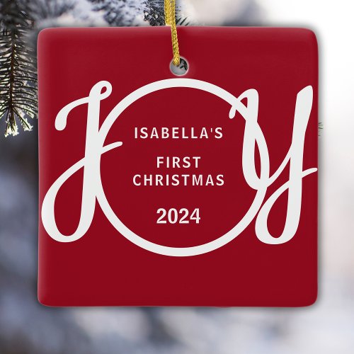 Babys First Christmas Custom Name Red Keepsake Ce Ceramic Ornament