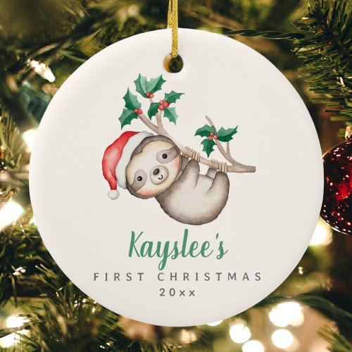 Babys First Christmas Custom Name Sloth Ornament