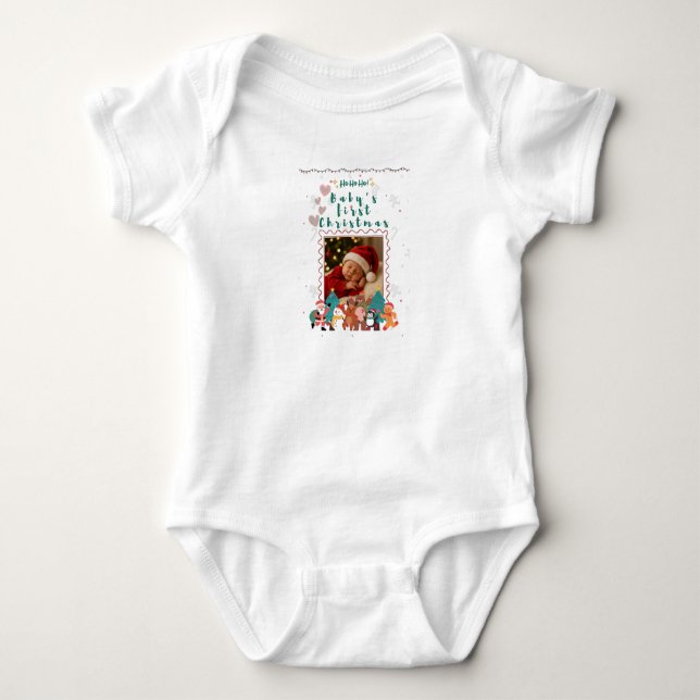 Baby's first Christmas custom Photo  Baby Bodysuit (Front)