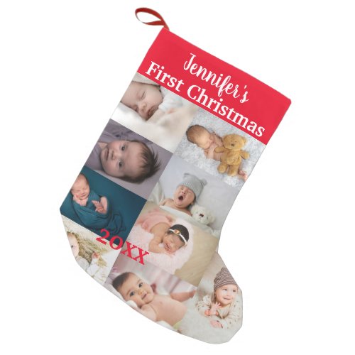 Babys First Christmas Custom Photo Collage Name  Small Christmas Stocking