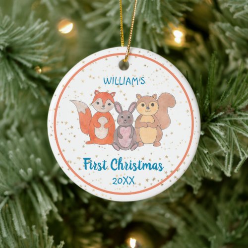 Babys First Christmas Custom Photo Cute Animals Ceramic Ornament