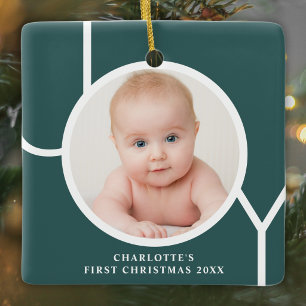 Baby's First Christmas Custom Photo Green Ceramic Ornament