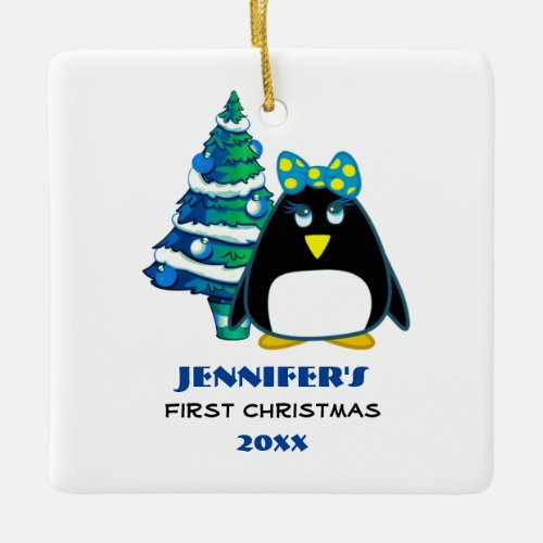 Babys First Christmas  Custom Photo Name Ceramic Ornament