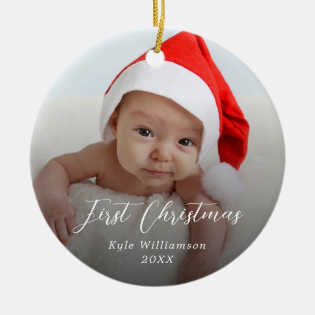 Baby's First Christmas Custom Photo Script   Ceramic Ornament (Front)