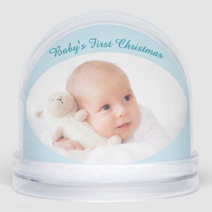 Baby's First Christmas Custom Photos Light Blue Snow Globe