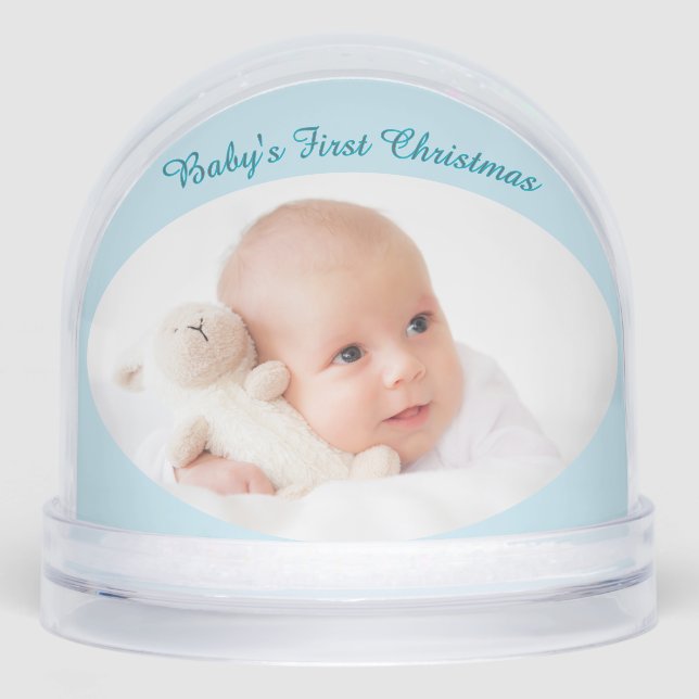 Baby's First Christmas Custom Photos Light Blue Snow Globe (Front)