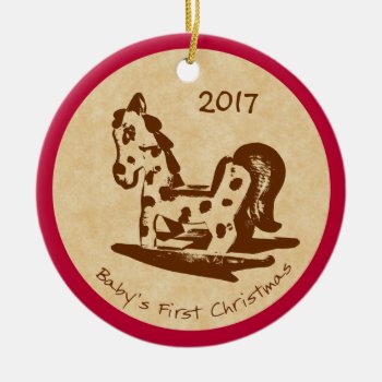 Babys First Christmas Custom Rocking Horse Ceramic Ornament by FamilyTreed at Zazzle