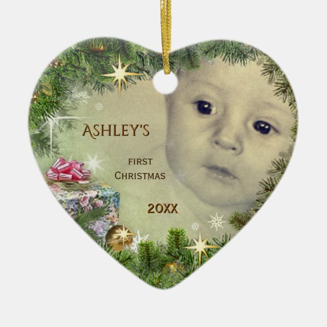 Baby's First Christmas (customizable) Ceramic Ornament (Front)