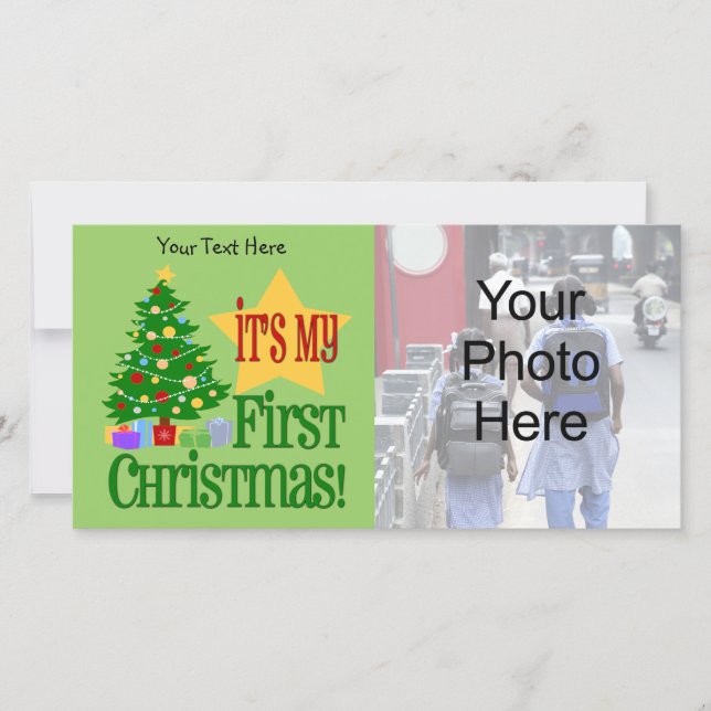 Baby's First Christmas Customizable Photo Cards (Front)