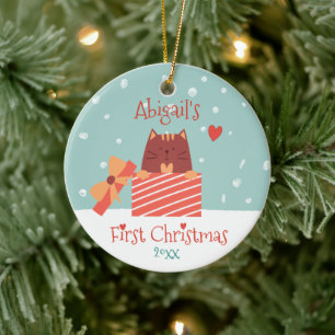 Baby's First Christmas - Cute Baby Cat Ceramic Ornament