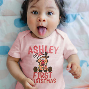 Baby's First Christmas Cute Baby Reindeer Bodysuit