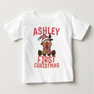 Baby's First Christmas Cute Baby Reindeer T-Shirt