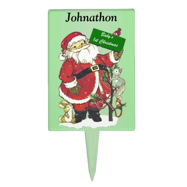 Baby's First Christmas Cute Cartoon Santa Animals Cake Topper (Front)