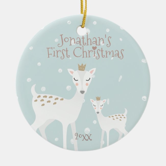 Baby's First Christmas - Cute Deer - Blue