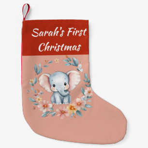 Baby's First Christmas Cute Elemphant Floral  Small Christmas Stocking