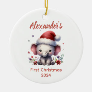 Baby's first Christmas cute Elephant baby Animal Ceramic Ornament