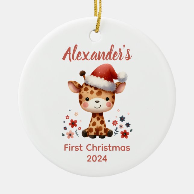 Baby's first Christmas cute Giraffe baby Animal Ceramic Ornament (Front)