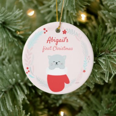 Baby's First Christmas - Cute Kitten in a Mitten