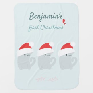 Baby's First Christmas Cute Kittens w. Santa Hats