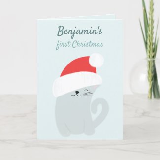 Baby's First Christmas Cute Kitty with a Santa Hat