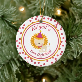 Baby's First Christmas - Cute Lion & Polkadots