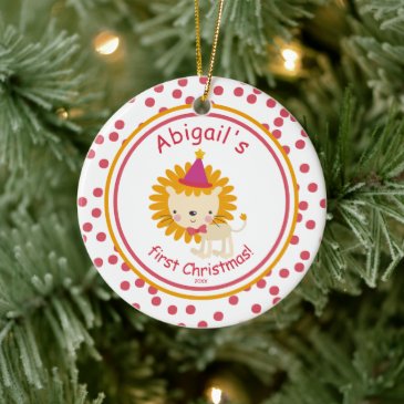 Baby's First Christmas - Cute Lion & Polkadots