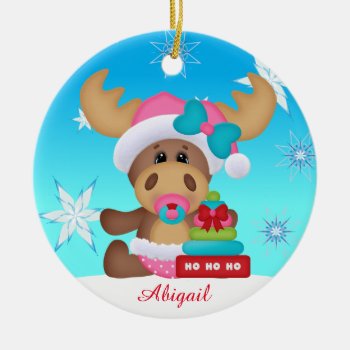 Baby's First Christmas Cute Moose Ornament by BabyDelights at Zazzle