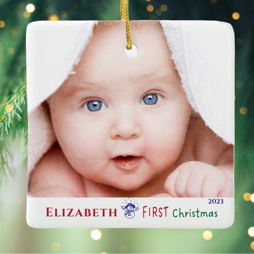 Babys First Christmas Cute Photo Ceramic Ornament