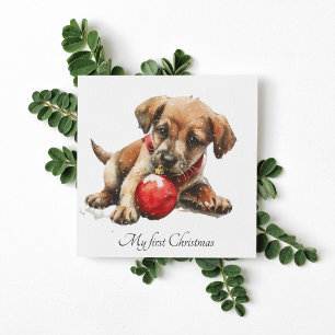 Baby's First Christmas Cute Puppy Holiday Card